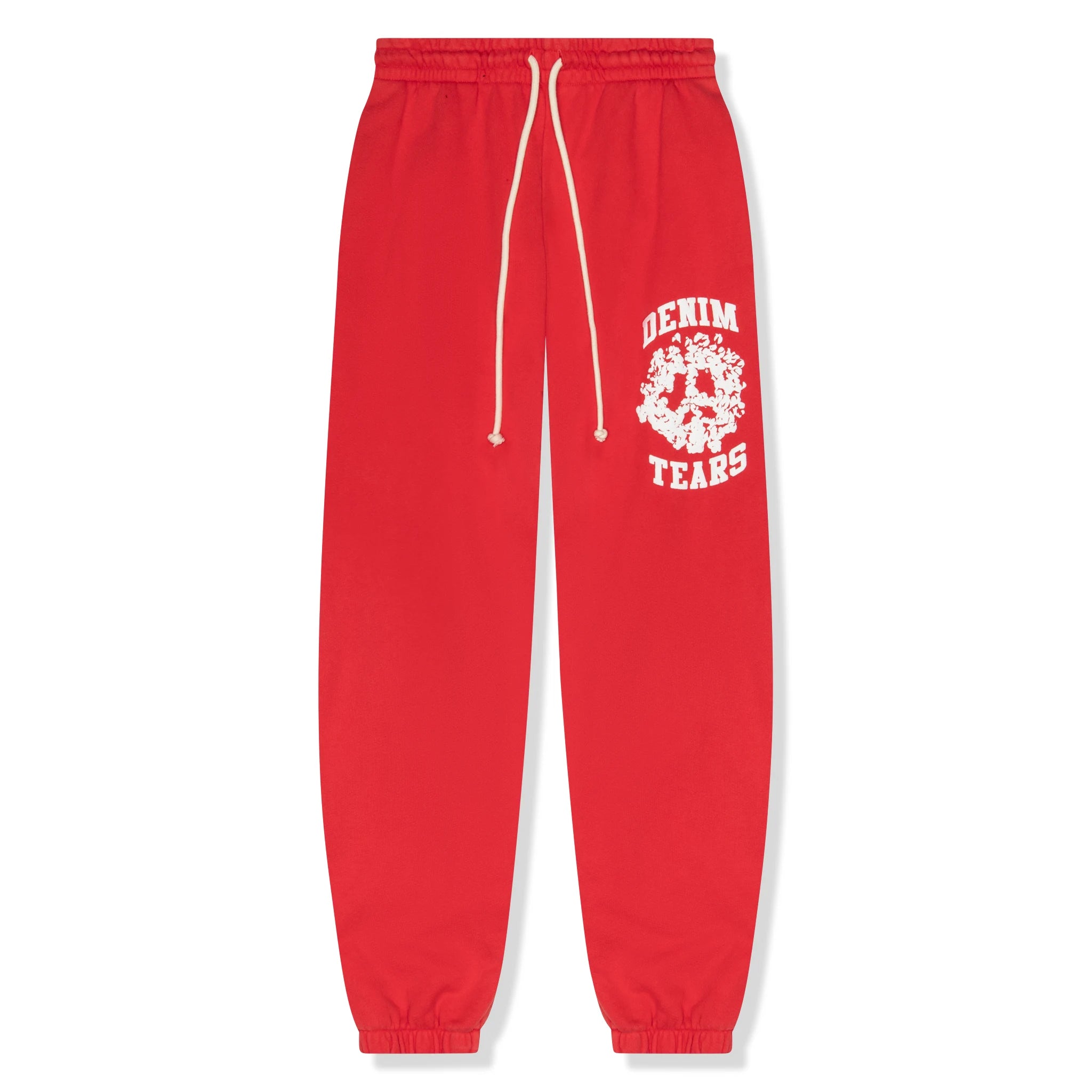 Front view of Denim Tears University Red Sweatpants